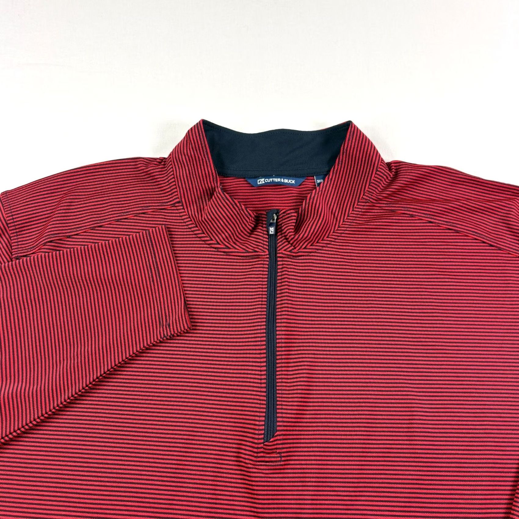 Cutter & Buck Cutter & Buck Shirt Mens 3XB Big Red Striped Golf Pullover 1/4 Zip Performance Size US XXL / EU 58 / 5 - 2 Thumbnail
