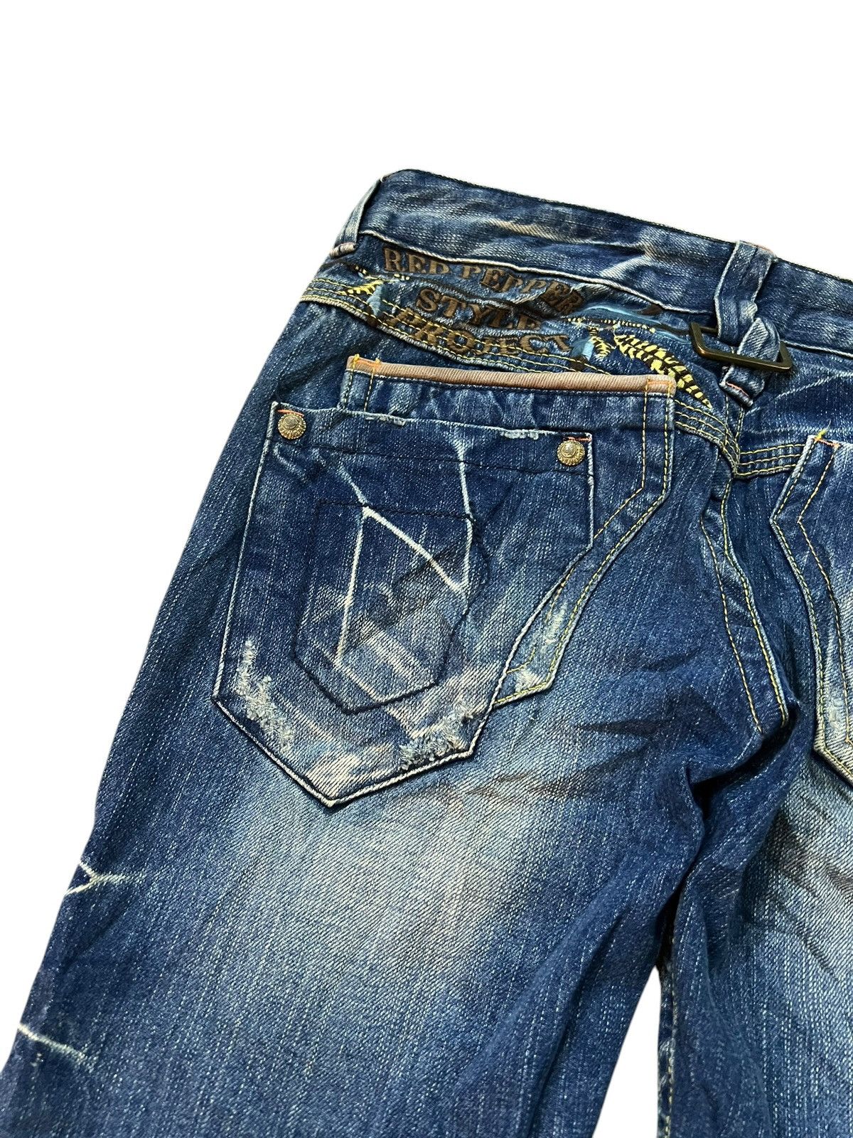 Japanese Brand 💥Flare low rise💥Red pepper Clawmark Mud wash Jean Very Rare Size US 29 - 16 Thumbnail