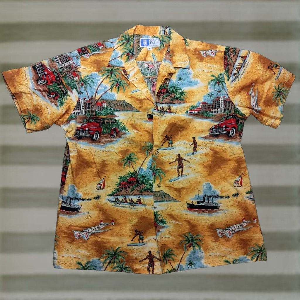 Vintage RJC 100% Cotton Woody Wagon Hula Girls Surfboard Hawaiian Surfer Shirt L Mens Size US L / EU 52-54 / 3 - 1 Thumbnail
