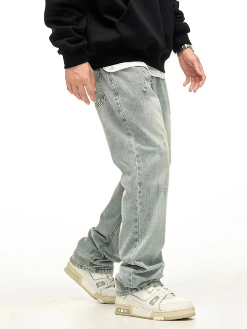 Japanese Brand Simple washed distressed loose straight jeans Size US 32 / EU 48 - 4 Thumbnail