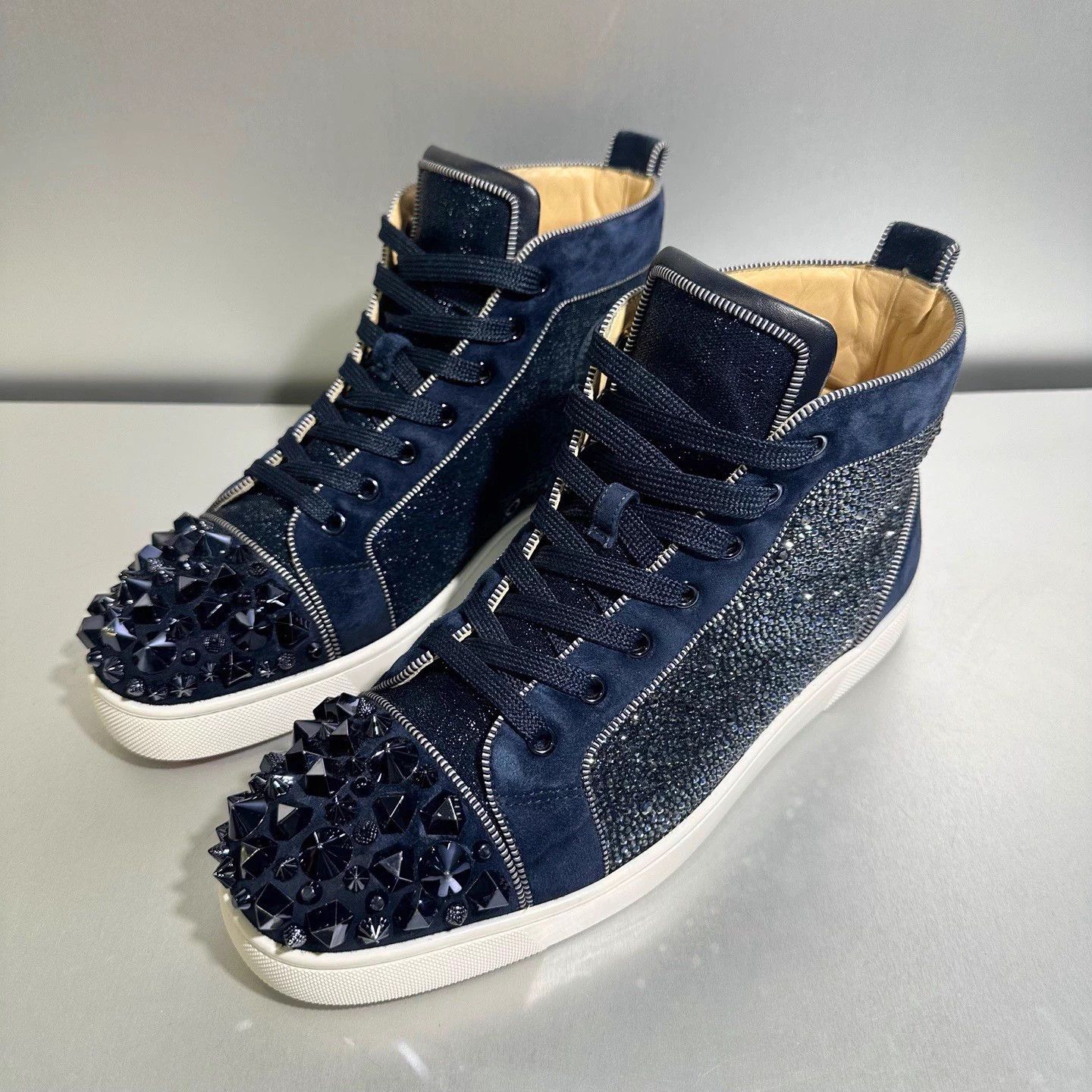Christian Louboutin CL navy suede spike high top 43 Size US 12 / IT 42 - 1 Thumbnail