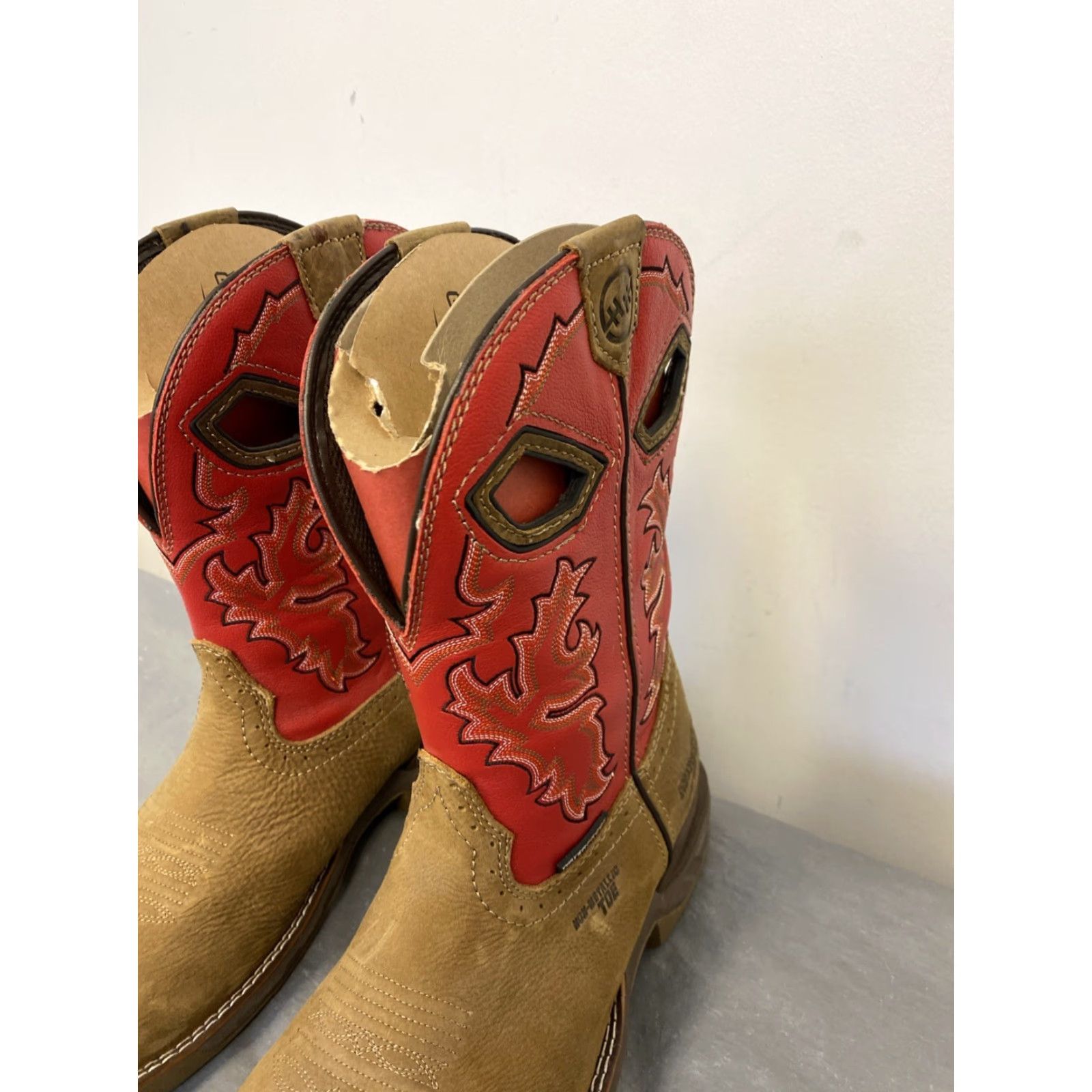 Doublet VINTAGE Double H Phantom Rider Work Boots Men’s 11 Wide Square Toe Leather Brown Red Embroidery Size US 11 / EU 44 - 5 Thumbnail