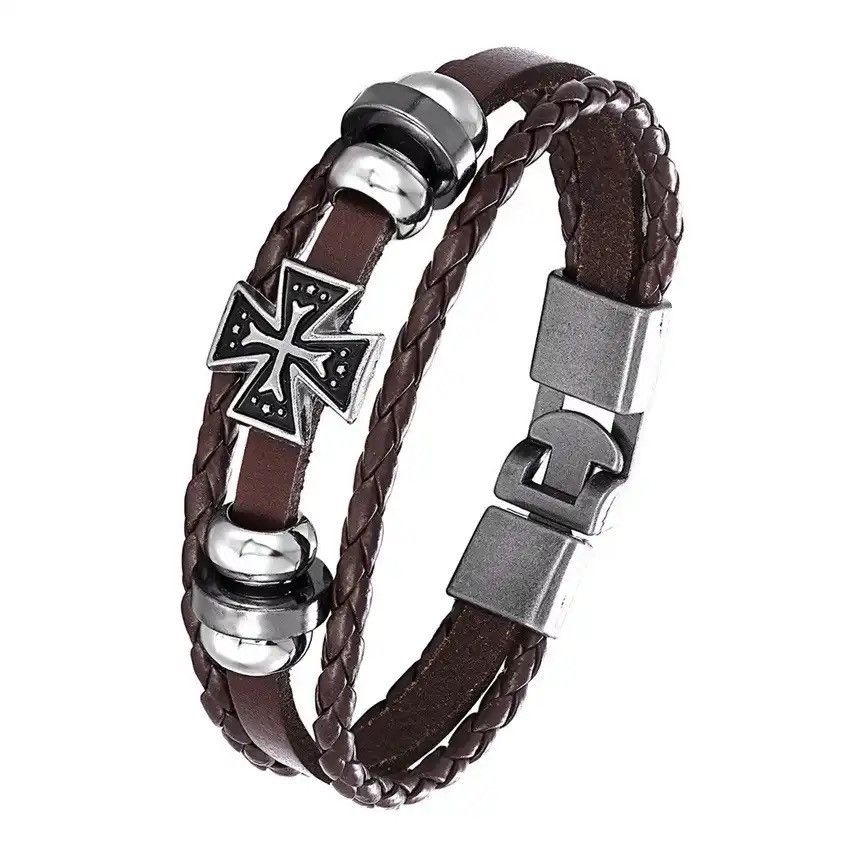 Japanese Brand × Jewelry × Vintage Vintage Multi-layer Leather Woven Cross Bracelet Size ONE SIZE - 1 Thumbnail