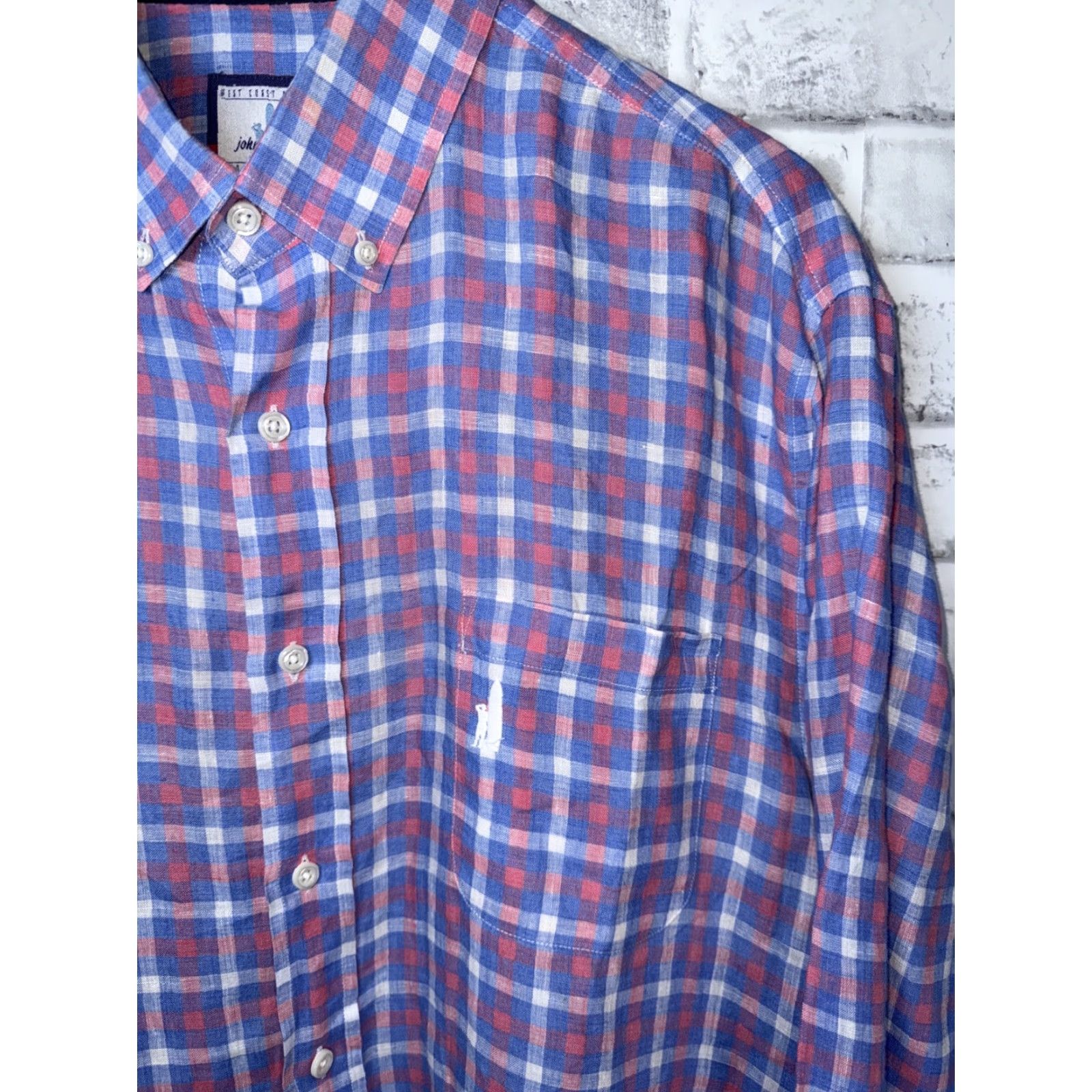 johnnie-O johnnie-O Shirt XL Mens Plaid Linen Button-Up Multicolor Santa Monica Long Sleeve Size US XL / EU 56 / 4 - 3 Thumbnail