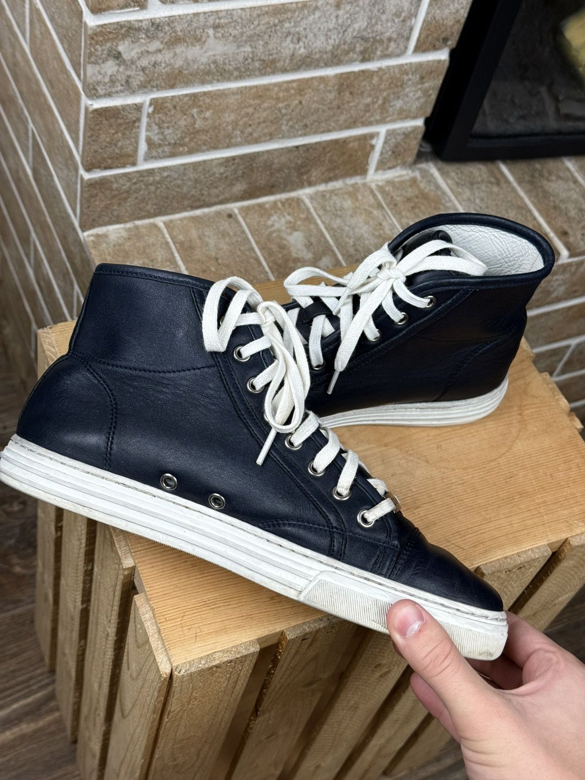 Gucci Gucci Blue Leather Hi Top Sneakers Size US 6.5 / EU 39-40 - 10 Thumbnail