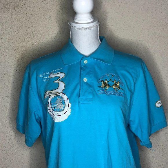 Vintage La Martina Womens Top Blue Polo Embroidered Short Sleeve Shi Size XXL / US 16-18 / IT 52-54 - 3 Thumbnail