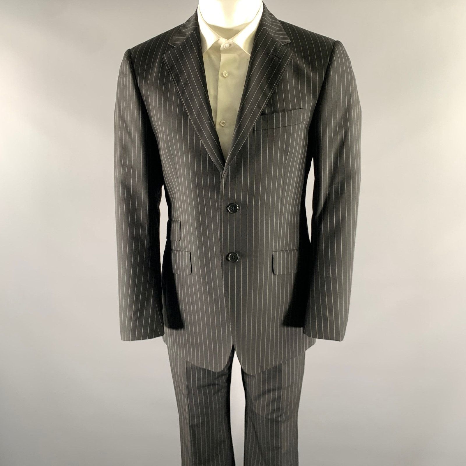 Paul Smith PAUL SMITH 38 Black White Pinstripe Wool Notch Lapel Suit Size 38R - 1 Thumbnail