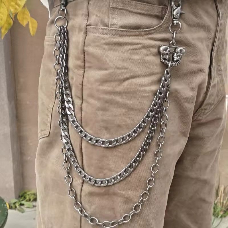 Jewelry Three Layers Double Skull Head Punk Chain Pants Size ONE SIZE - 1 Thumbnail