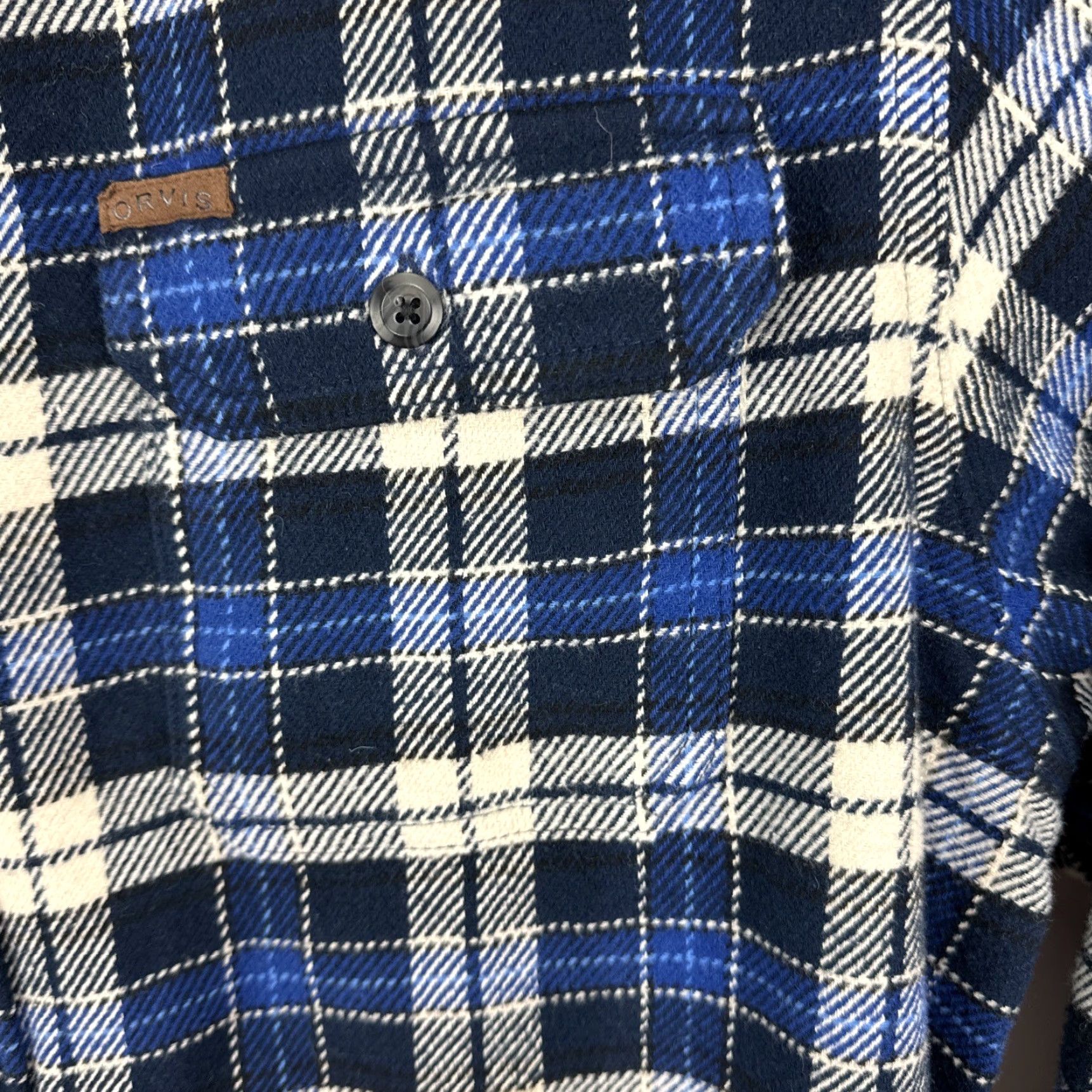 Orvis Orvis Mens XXL Blue White Plaid Thick Heavy Button Flannel Shacket Shirt Pockets Senior instruction Size US XXL / EU 58 / 5 - 7 Thumbnail
