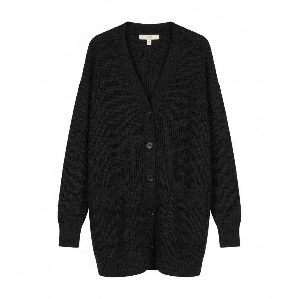 Loft LOFT Black Ribbed Long Cardigan Sweater Women’s Size Small Size S / US 4 / IT 40 - 1 Thumbnail