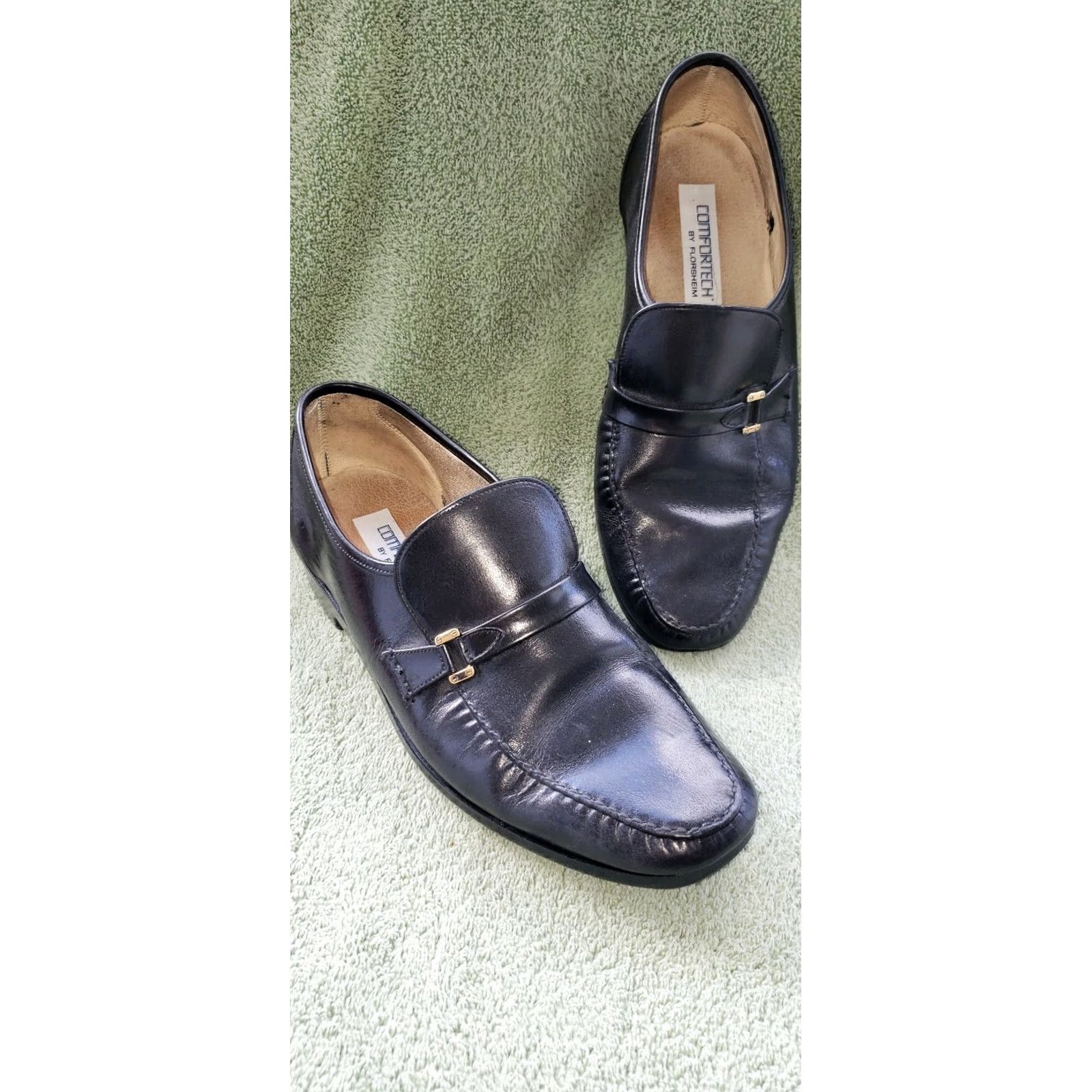 Florsheim Florsheim Loafers Comfortech Size 9.5D Black Gold Buckle Apron Toe Dress Leather Men Womens? Size US 10 / EU 43 - 2 Thumbnail