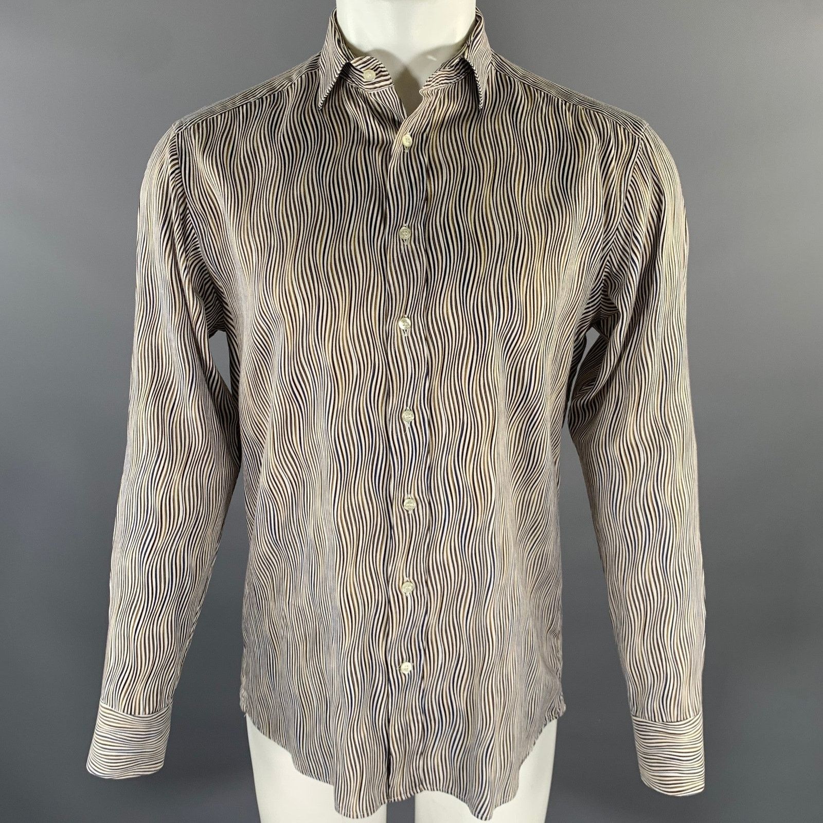 Etro ETRO Size M White Blue Olive Stripe Cotton Long Sleeve Shirt Size US M / EU 48-50 / 2 - 1 Thumbnail