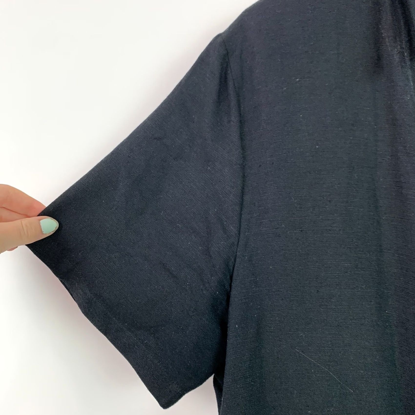 Vintage VINTAGE Just Be by Moka Maxi Shirt Dress Black 90s Linen Blend Button Up Short Sleeve M Size Womens Size M / US 6-8 / IT 42-44 - 2 Thumbnail