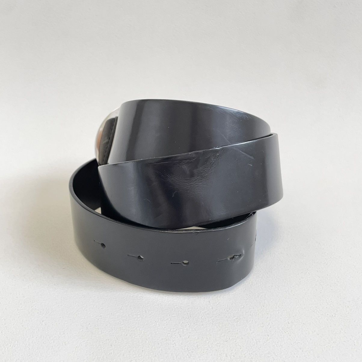 Dior Round Metal Buckle Black Leather Belt Size ONE SIZE - 8 Thumbnail