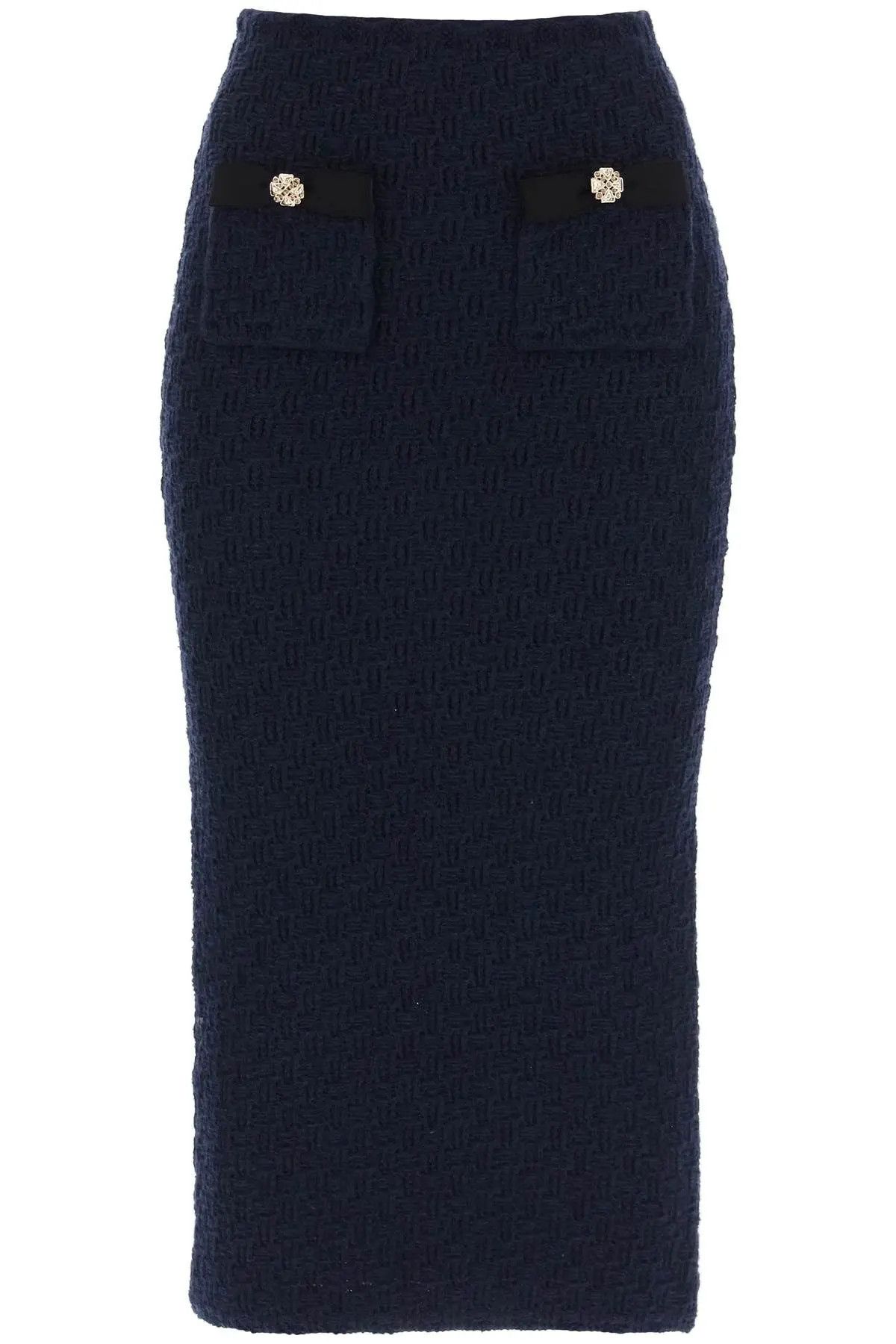 image of Self Portrait O1S22I1N1223 Knitted Midi Skirt In Blue, Women's (Size 32)