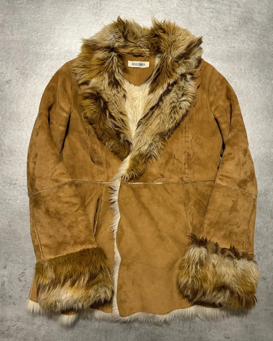 Balmain × Vintage 2000s Balmain Faux Fur Camel Jacket Size S / US 4 / IT 40 - 1 Thumbnail
