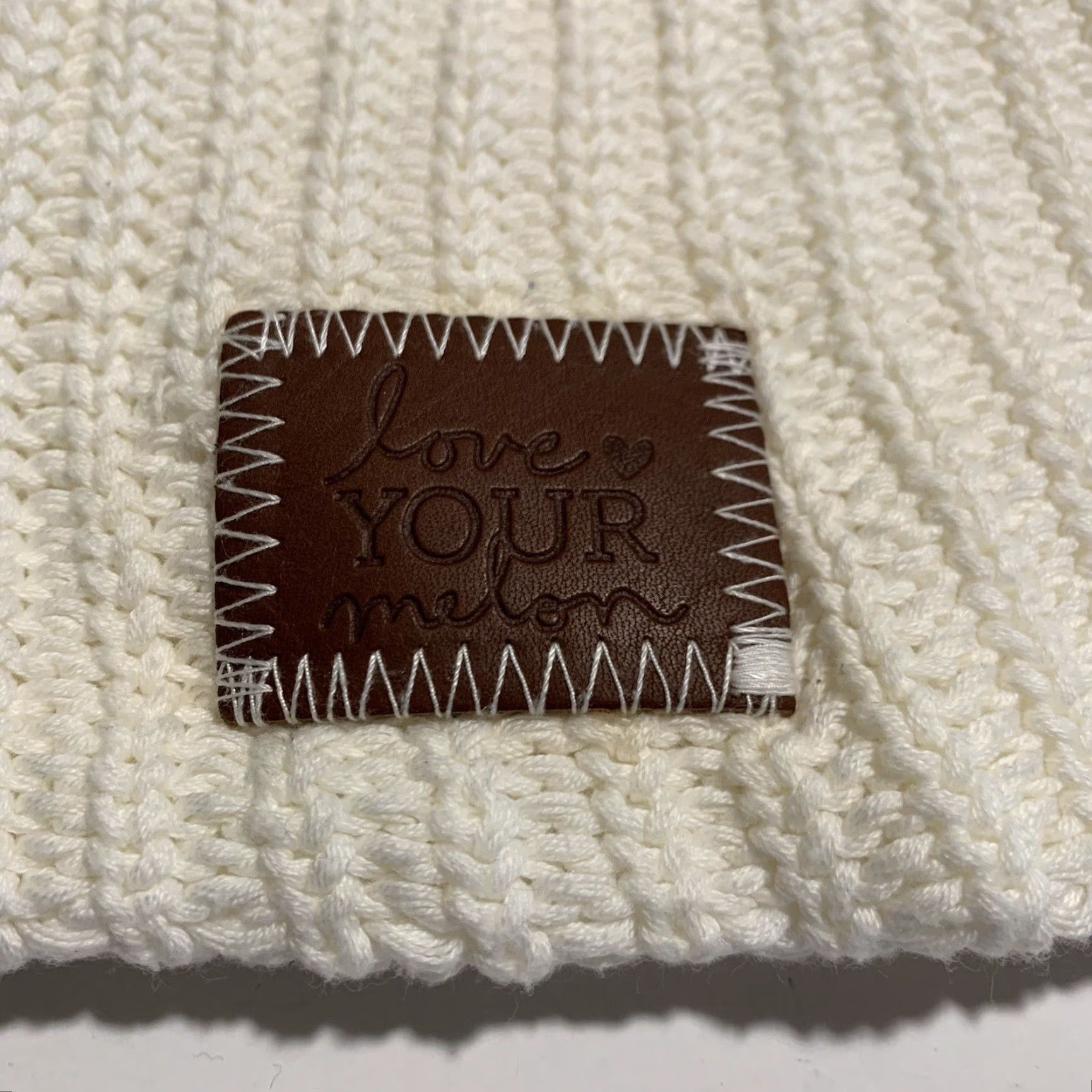 Vintage Love Your Melon Beanie White One Size Unisex Knit Winter Hat Adult Accents Embroidered Casual Travel Size ONE SIZE - 2 Thumbnail
