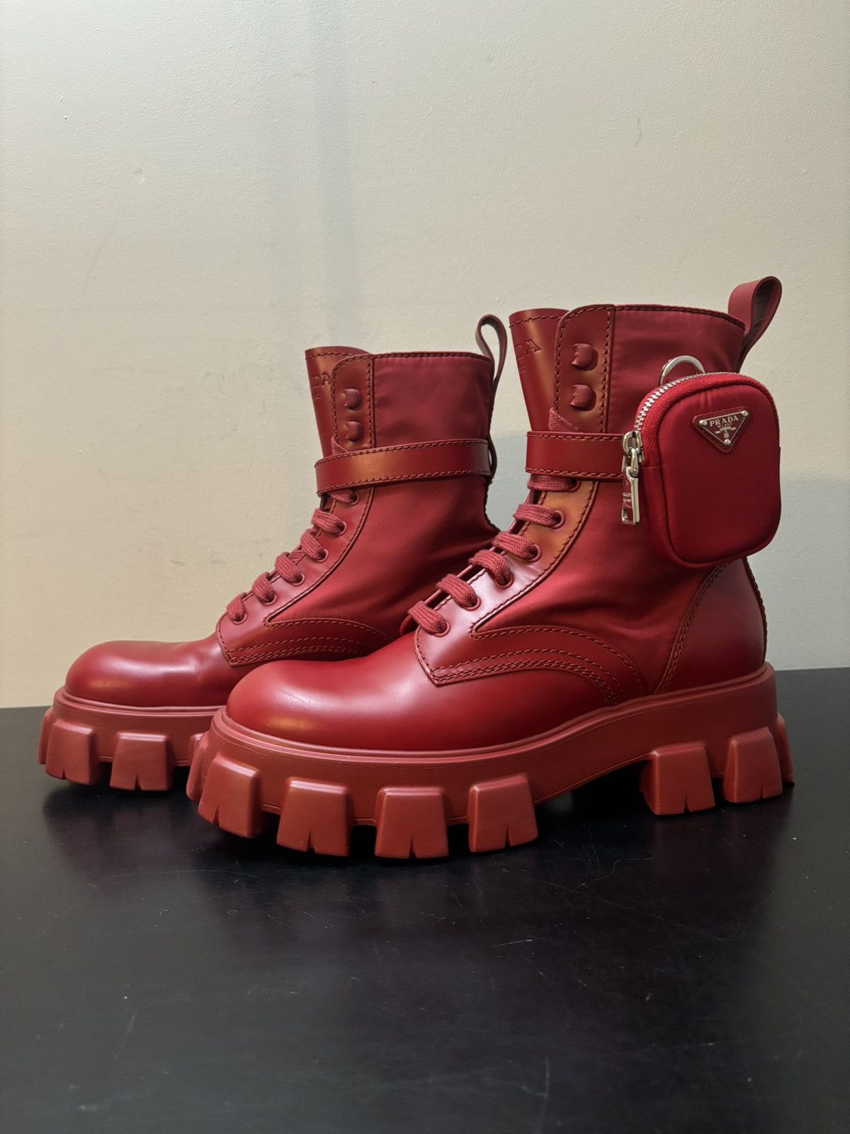 Prada Prada Re Nylon Monolith Pouch Combat Boots Red Size US 9.5 / EU 42-43 - 1 Thumbnail