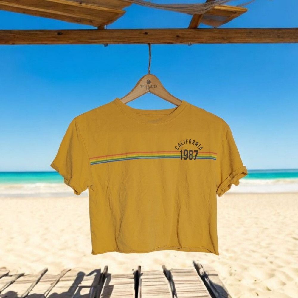 Designer Yellow California 1987 Crop Top By Cold Crush Sz S Size S / US 4 / IT 40 - 1 Thumbnail