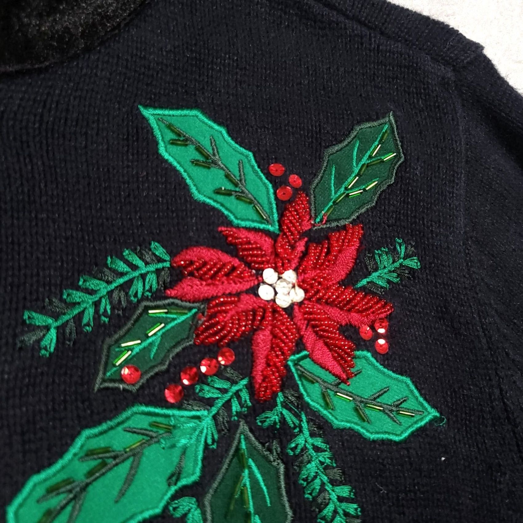 Vintage VINTAGE Crystal Kobe Cardigan Women’s Large Black 90s Knit Embroidered Heavyweight Winter Settle Sequin Size L / US 10 / IT 46 - 5 Thumbnail