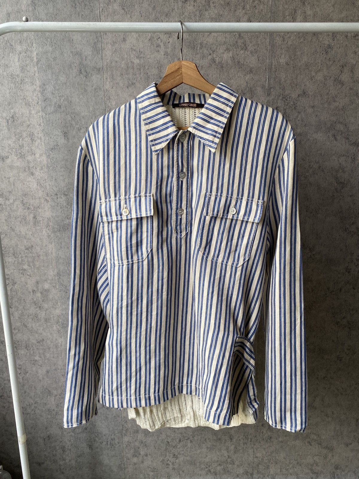 Just Cavalli Roberto Cavalli Hybrid Design Pinstriped Shirt Size US L / EU 52-54 / 3 - 1 Thumbnail