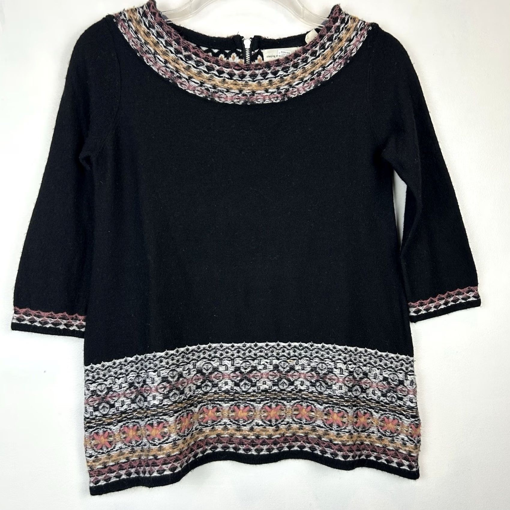 Vintage Sleeping On Snow Anthropologie Sweater XS Black Floral Embroidered Acrylic Wool Blend Women Size XS / US 0-2 / IT 36-38 - 2 Thumbnail
