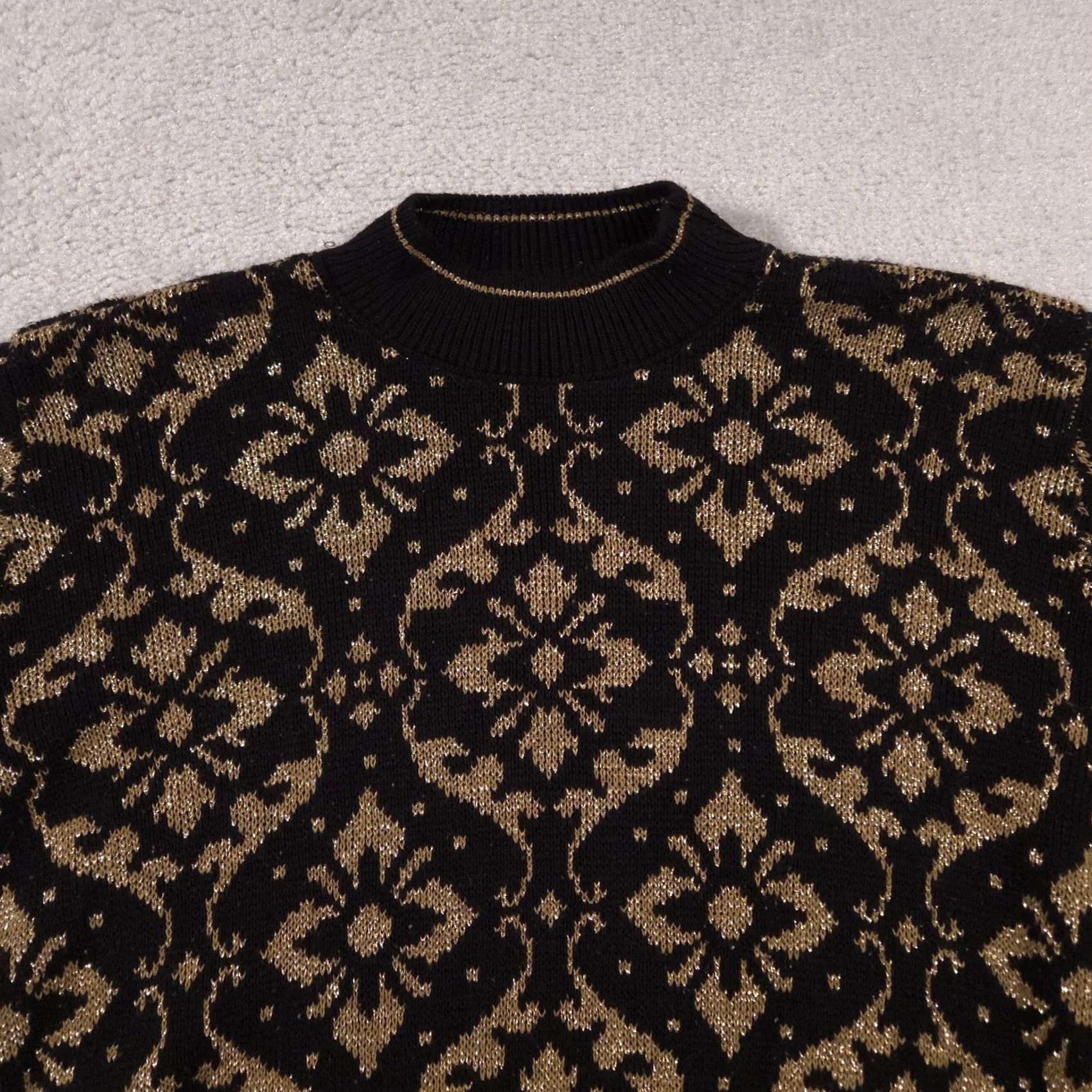 Vintage VINTAGE Alfred Dunner Sweater Womens Large Black Gold Shimmer 90s Made in USA Size L / US 10 / IT 46 - 3 Thumbnail