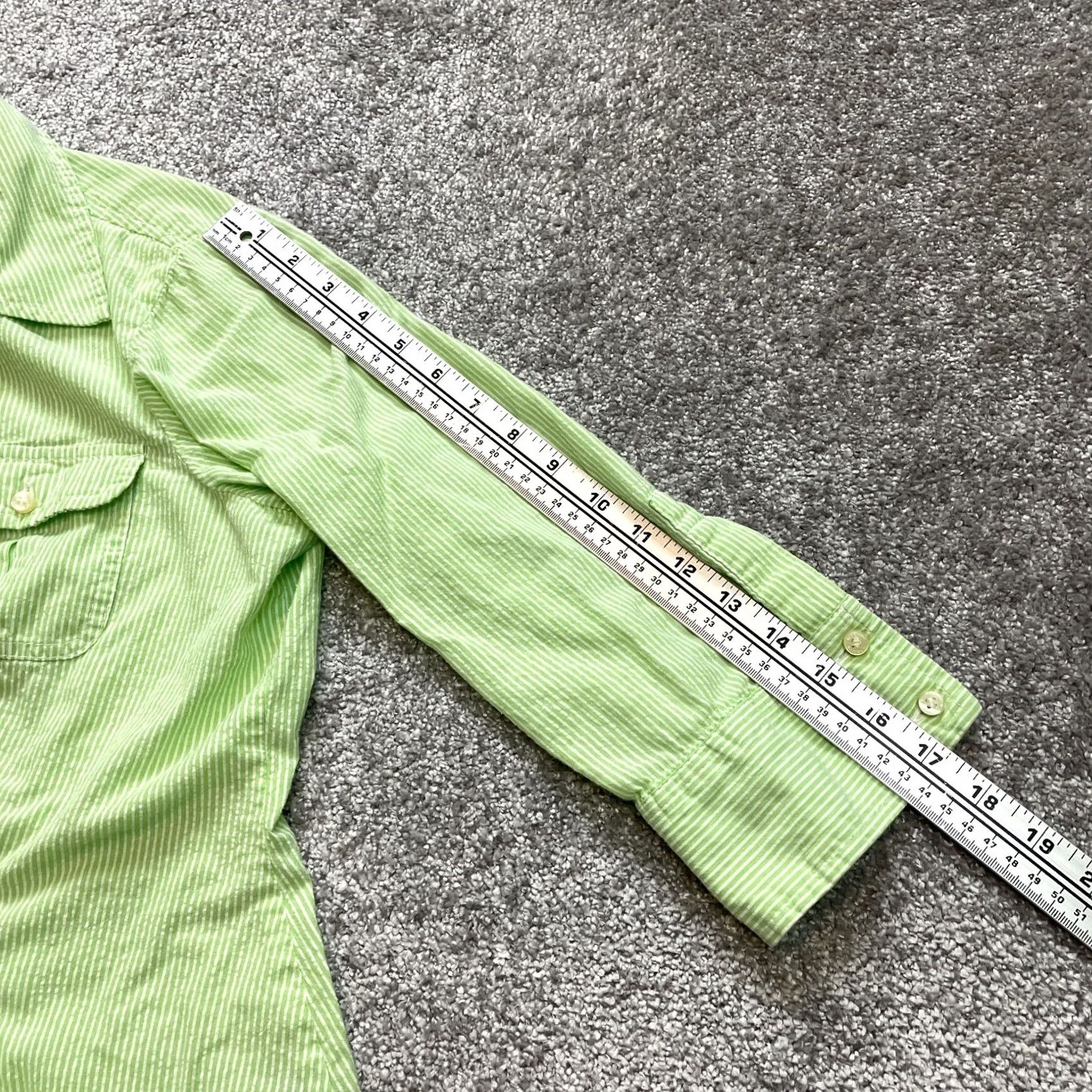 Liz Claiborne Liz Claiborne Button-Up Blouse Shirt Womens L Green Striped Pockets Collared Size L / US 10 / IT 46 - 4 Thumbnail