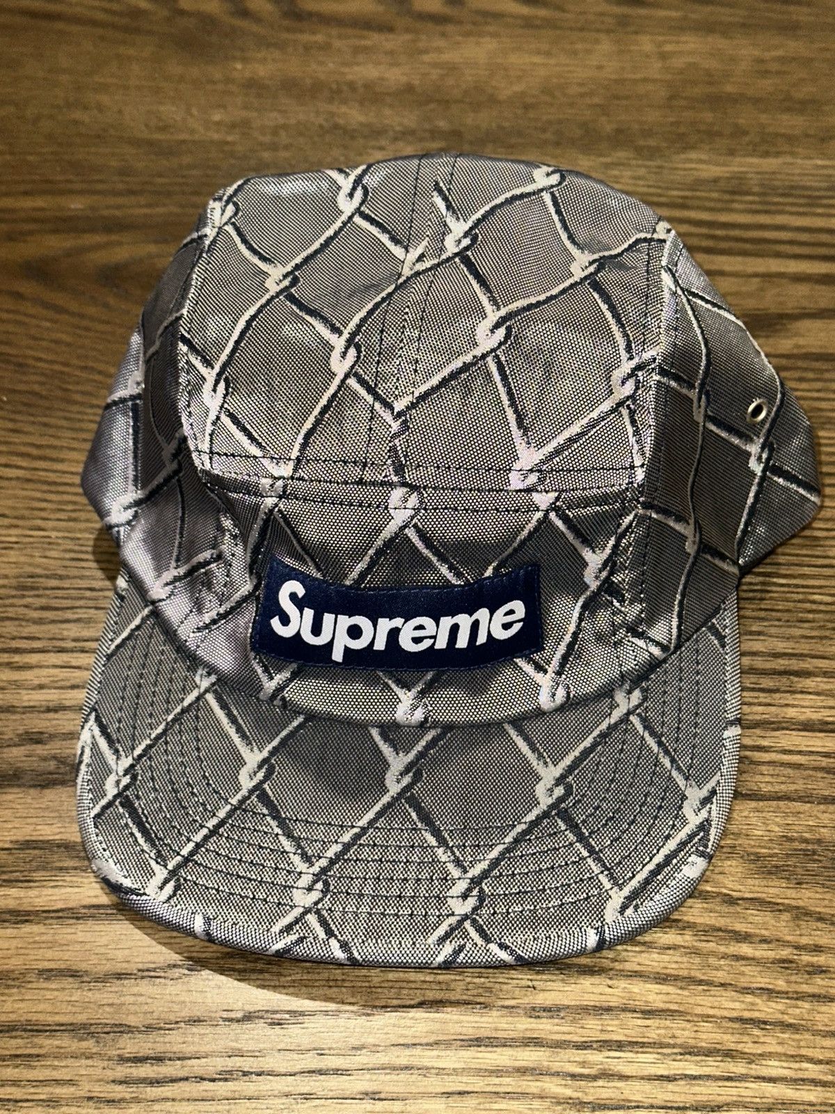 Supreme FW14 Grey Silver Navy Chain Link Camp Cap Size ONE SIZE - 3 Thumbnail