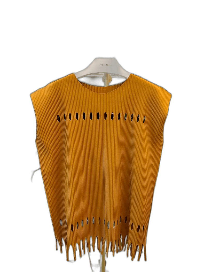 Issey Miyake Three-dimensional yellow sleeveless top with fringes-yf Size US M / EU 48-50 / 2 - 1 Thumbnail
