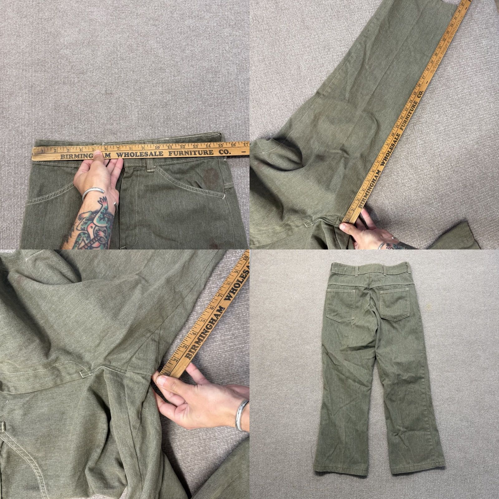 Denime VINTAGE Green Denim Jeans Mens 31x26 Zipper Fly Distressed Straight Leg Size US 31 - 8 Thumbnail
