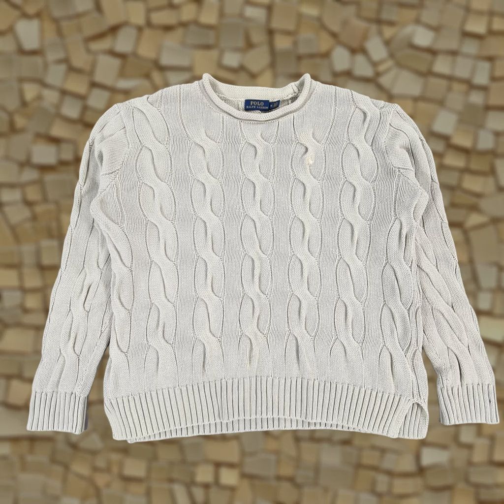 Polo Ralph Lauren Polo Ralph Lauren Jumper Womens Grey Medium Cable Knit Cotton Pullover Crew Neck Long Sleeve Size M / US 6-8 / IT 42-44 - 1 Thumbnail