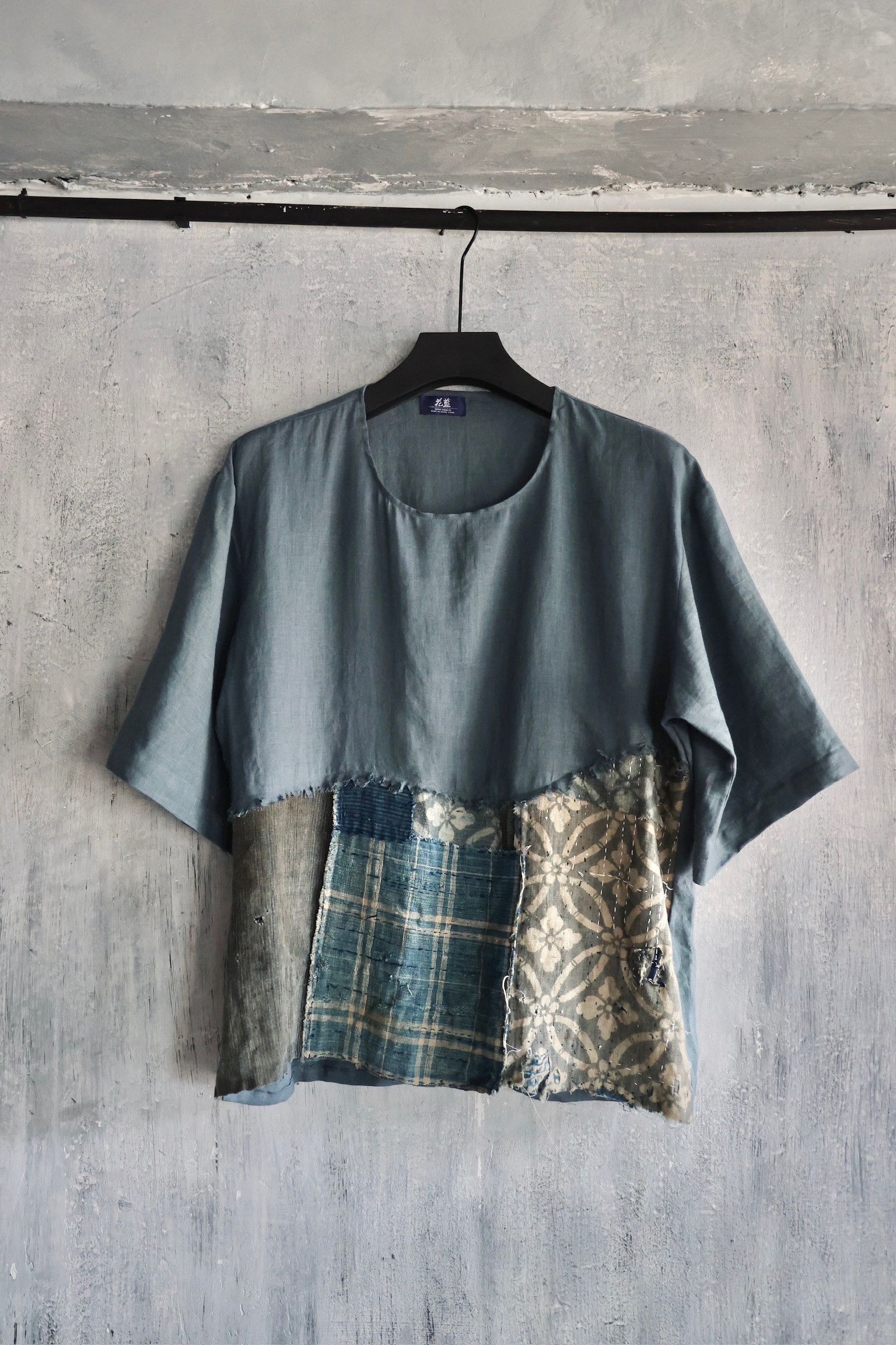 image of Hanaindigohk Boro + 100%linen Made In Japan Summer Tee in Indigo, Men's (Size Large)