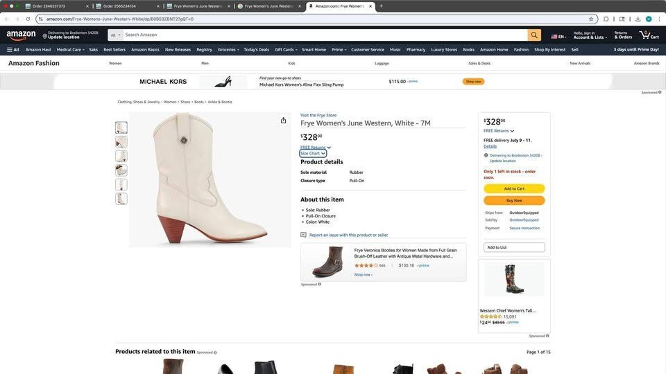 Frye Frye Women's June Western, White - 6.5M SAVE $150.00. Size US 6.5 / IT 36.5 - 2 Thumbnail