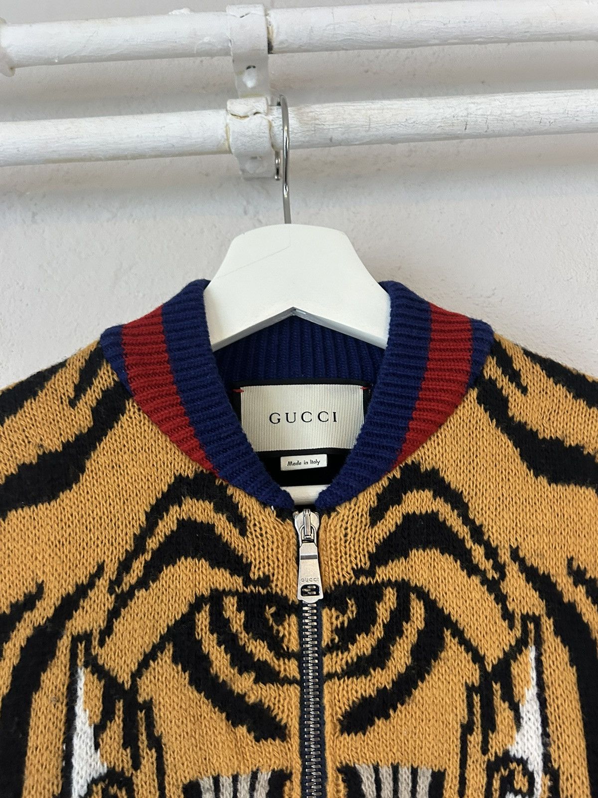 Gucci Gucci Navy Wool Tiger Embroidered Knit Jacket | Grailed