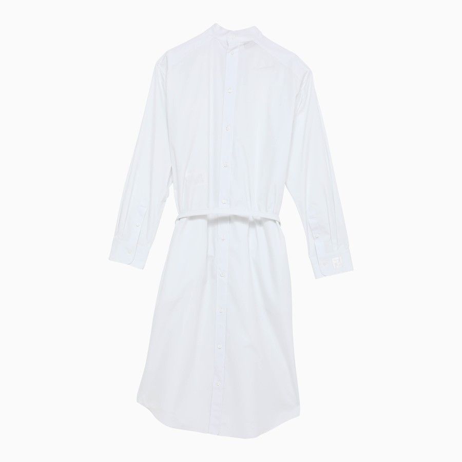 Fendi o1d2blof0824 Cotton Chemisier Dress With Belt in White Size S / US 4 / IT 40 - 2 Thumbnail