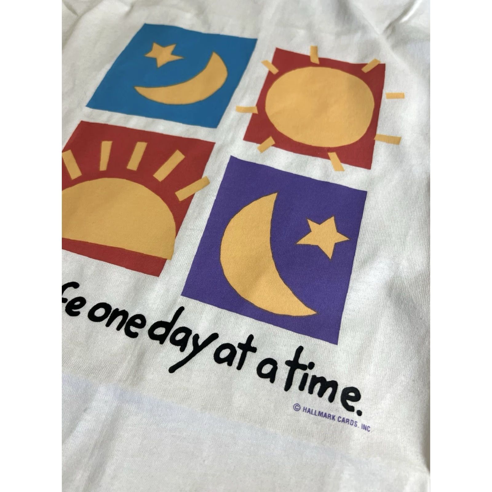 Vintage VINTAGE Center Star T-Shirt XL Men White Short Sleeve Crew Neck Graphic Print 90s Quotes One Day At A Time Size US XL / EU 56 / 4 - 4 Thumbnail
