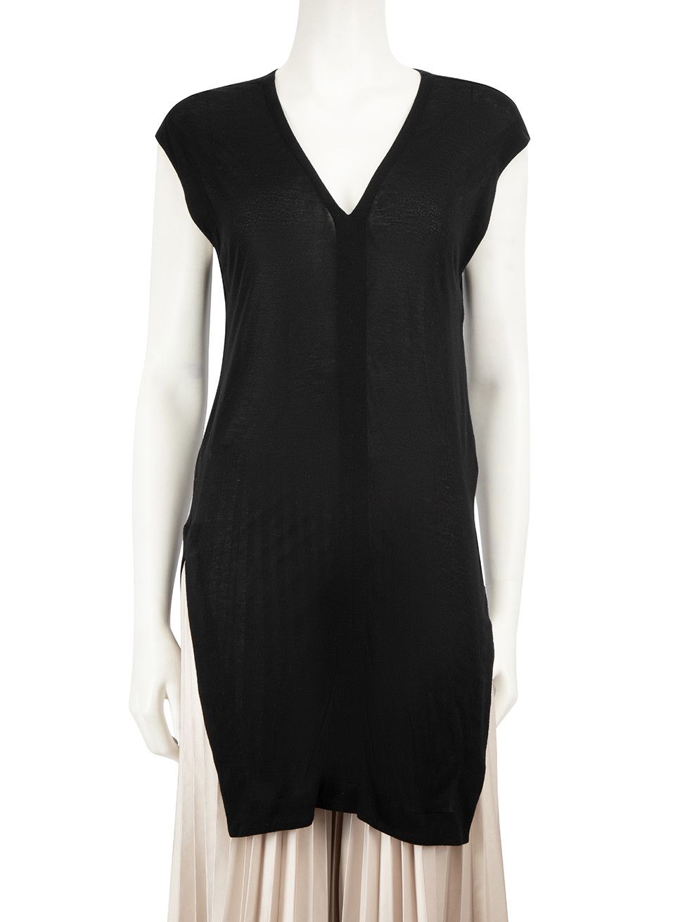 image of Helmut Lang Black V-Neck Sheer Long Top, Women's (Size Small)