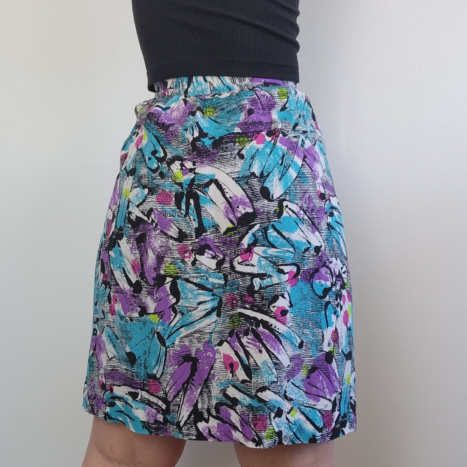 Vintage Bright Abstract Pattern Handmade Skirt M Size 26" / US 2 / IT 38 - 3 Thumbnail