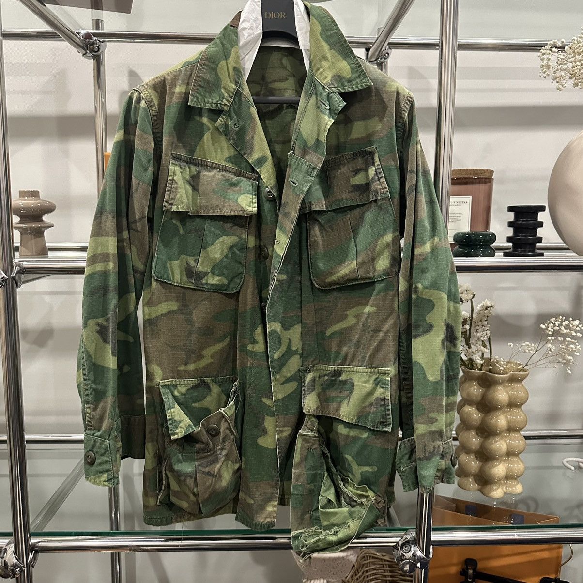 Vintage ORIGINAL 60s US MILITARY JUNGLE JACKET CAMOUFLAGE ERDL Size US M / EU 48-50 / 2 - 1 Thumbnail