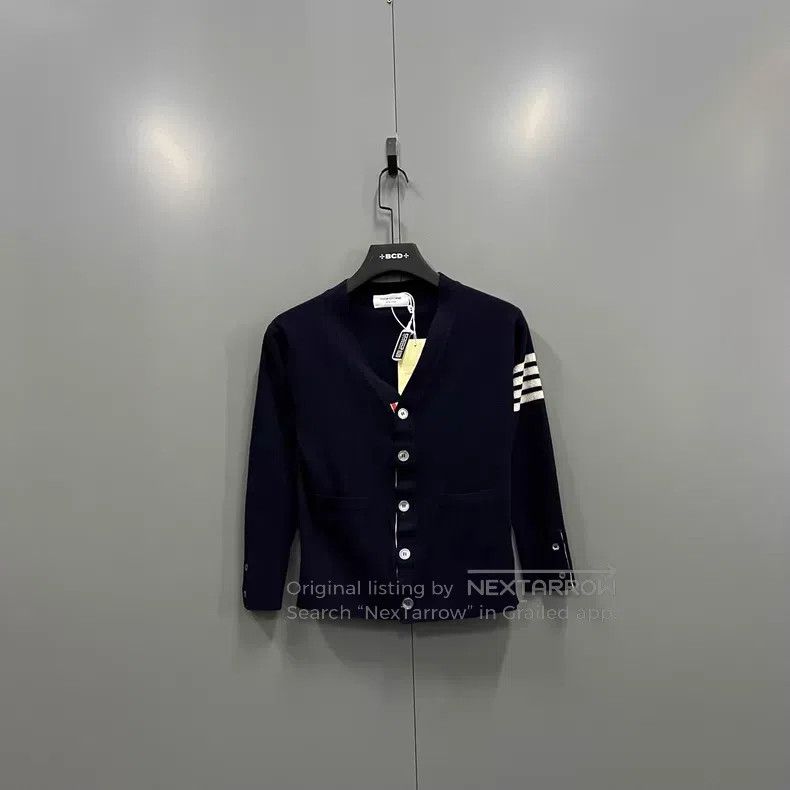 Thom Browne Thom Browne Navy Blue Striped Knit Cardigan Size US L / EU 52-54 / 3 - 1 Thumbnail