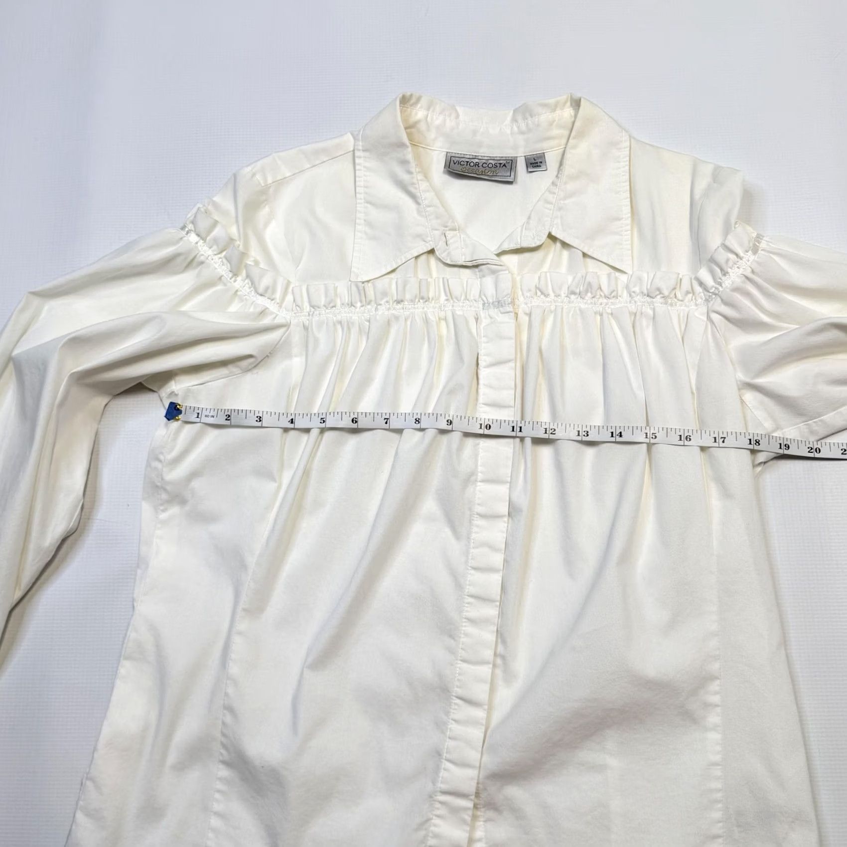 Vintage Victor Costa Blouse Womens L White Collared Button Front Sleeve Top Size L / US 10 / IT 46 - 7 Thumbnail