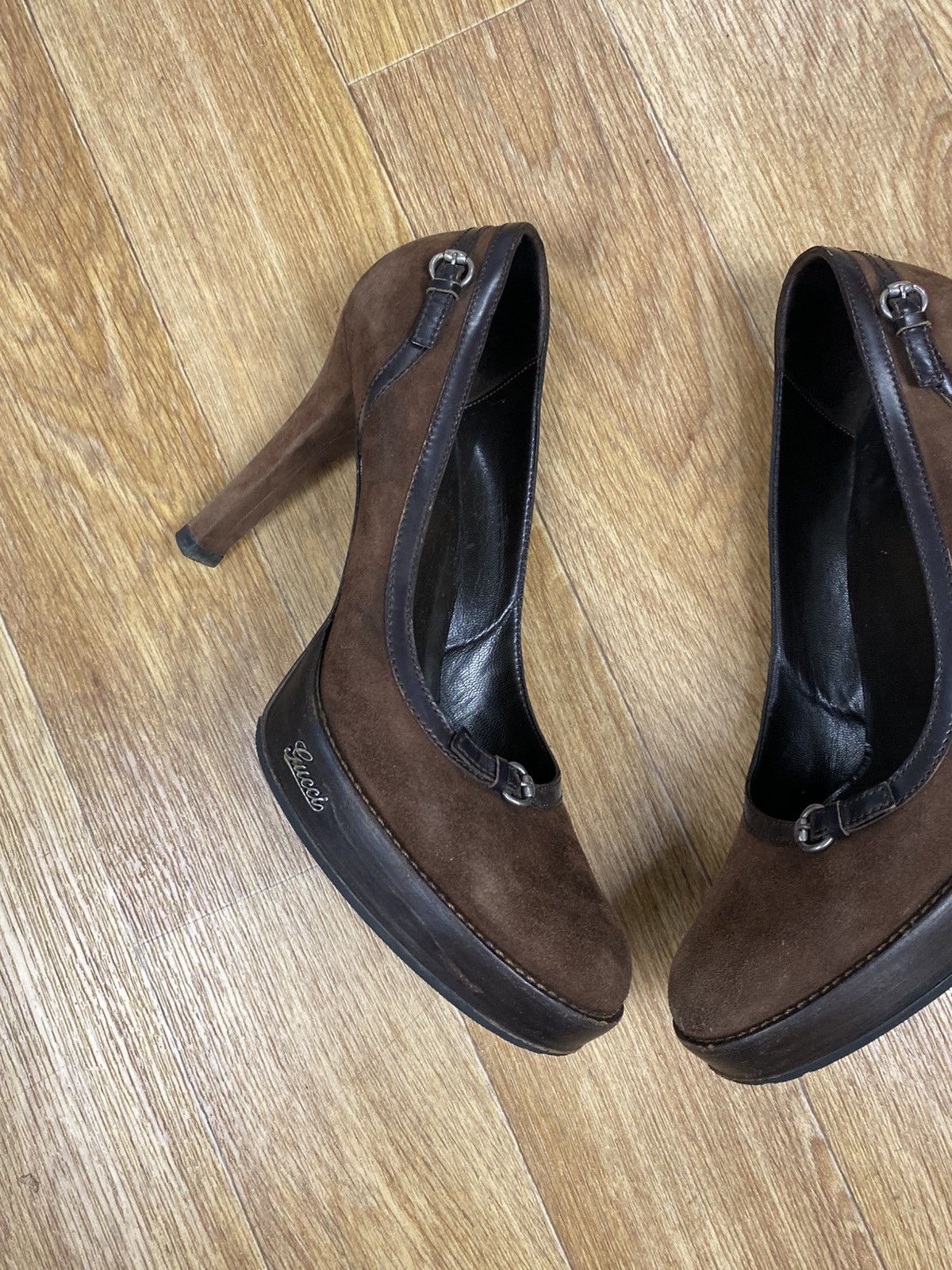 Gucci GUCCI Brown Suede And Leather Trim Buckle Details Pumps Size US 9 / IT 39 - 6 Thumbnail