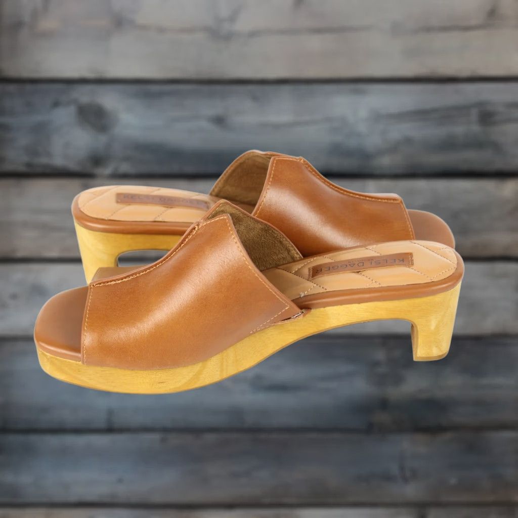 Vintage Kelsi Dagger Women's Ryan Platform Sandals Wood Grain Fox Brown Size 10M Brown Leather Slide Casual Formal Sandal Womens 10 Medium Fox Brown Size US 10 / IT 40 - 1 Thumbnail