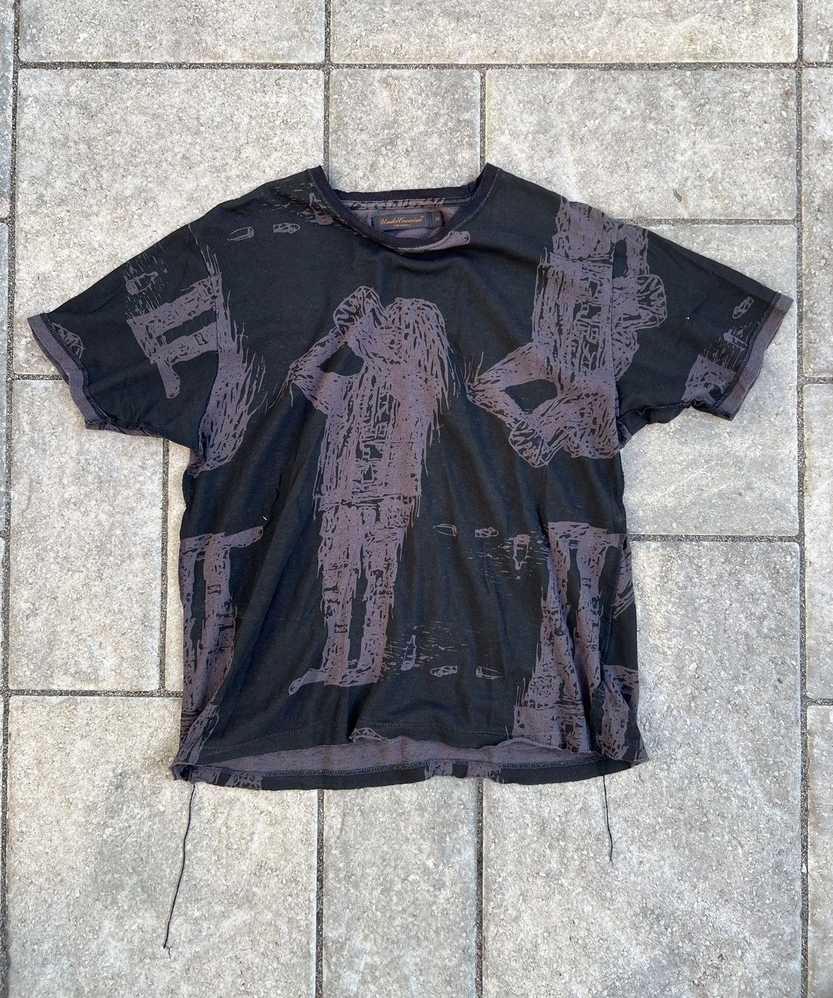 Pre-owned Jun Takahashi X Undercover Ss03 Undercover Scab Distressed Single Stitch Tee In Charcoal Grey