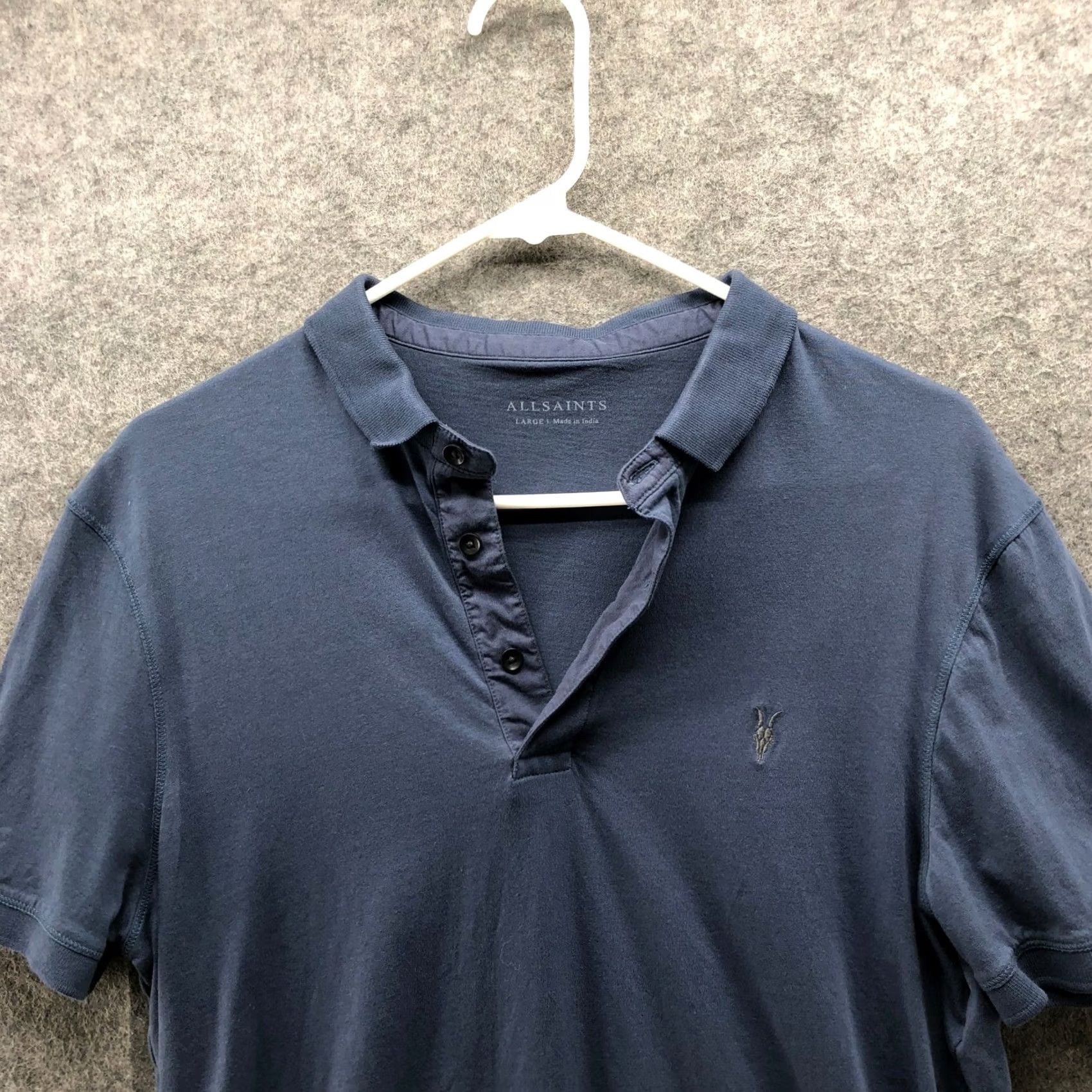 Allsaints AllSaints Vidal Polo Shirt Mens L Blue Short Sleeve Embroidered Logo Ramskull Size US L / EU 52-54 / 3 - 3 Thumbnail