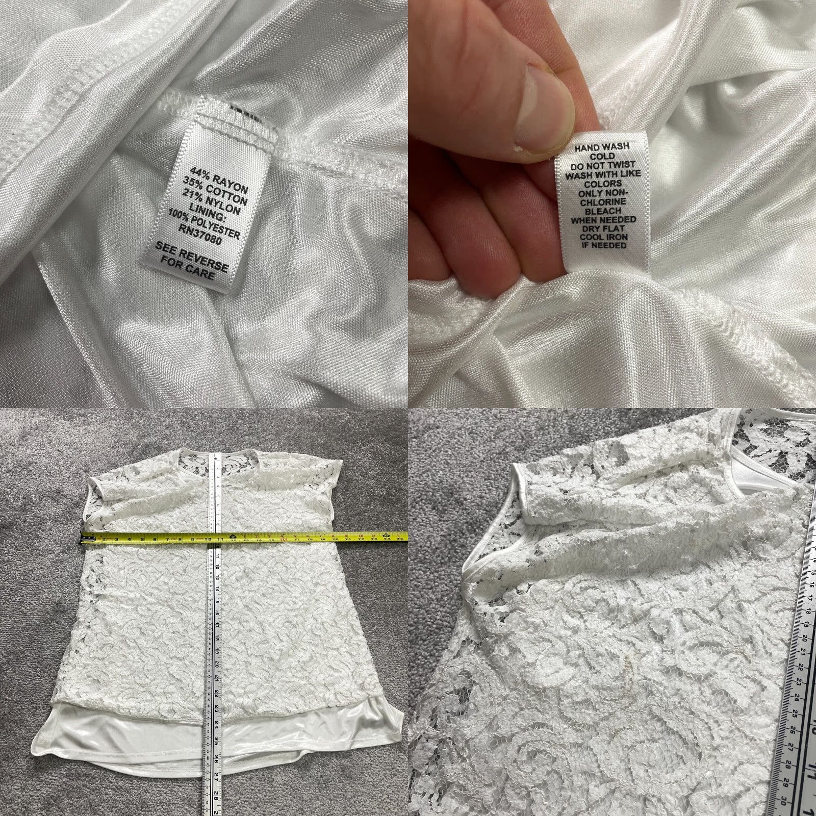 Vintage Cato Blouse Womens Plus 18/20W White Solid Lace Round Neck Lined Rayon Casual Size 3XL / US 20-22 - 8 Thumbnail