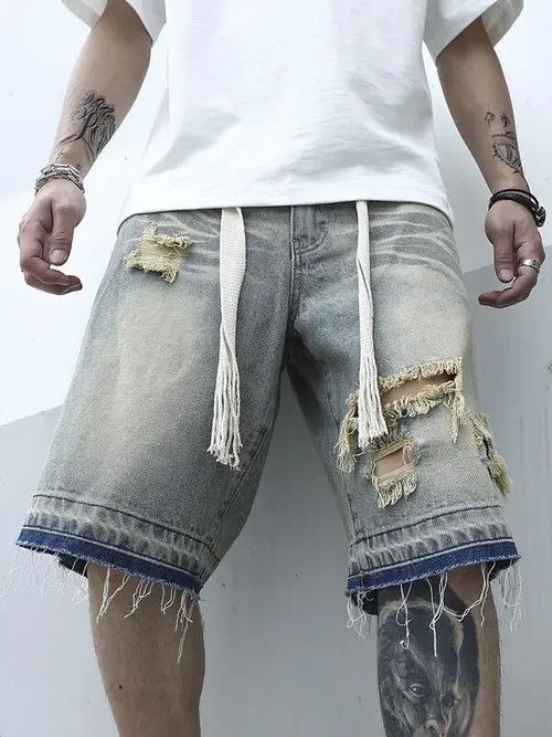 Jean Jorts Vintage Washed Distressed Denim Size US 32 / EU 48 - 4 Thumbnail