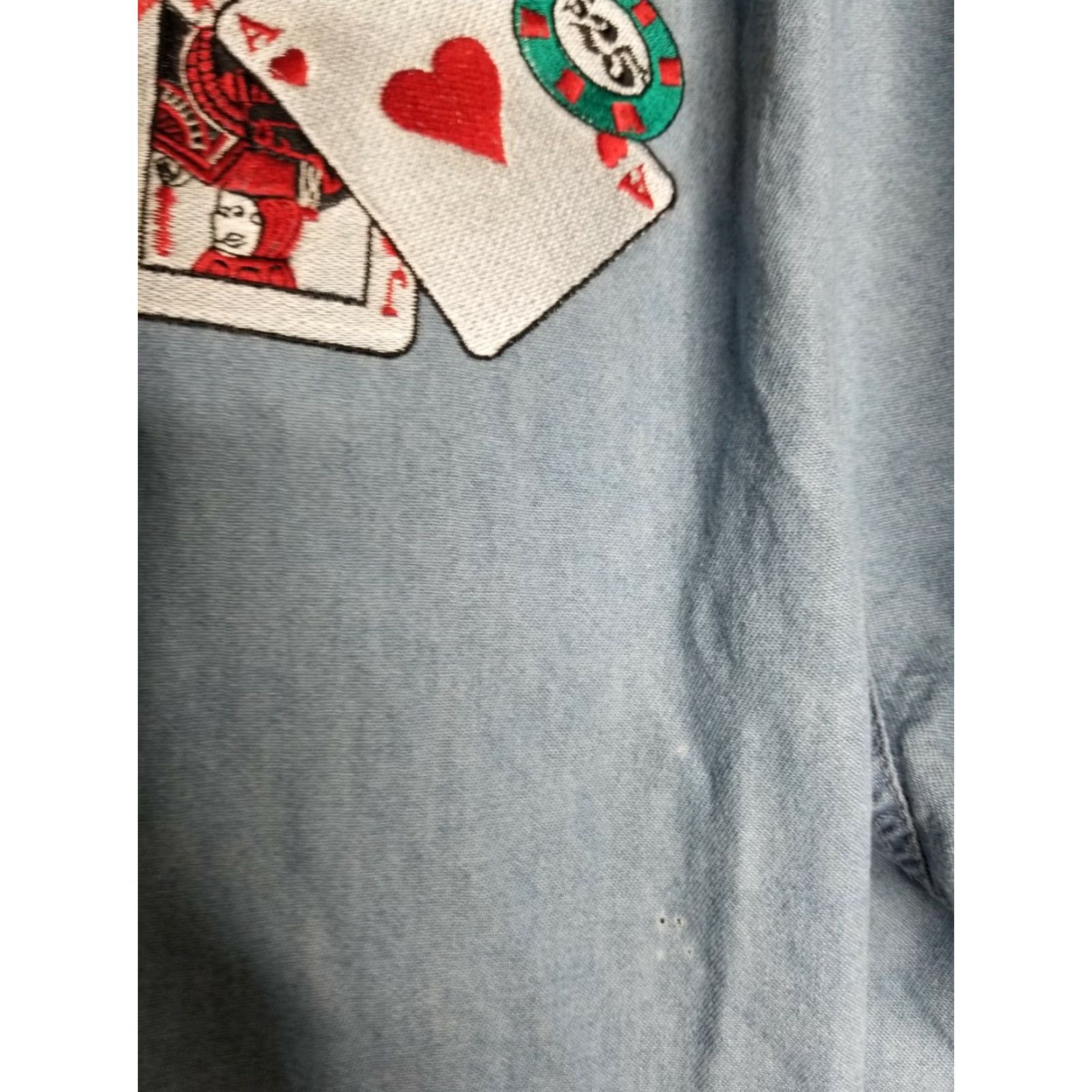 Denime VINTAGE Passion-I Lucky Casino Cards Embroidered Denim Shirt Women’s L Distressed 1990s Blue Shirt Mens Womens? Size L / US 10 / IT 46 - 4 Thumbnail