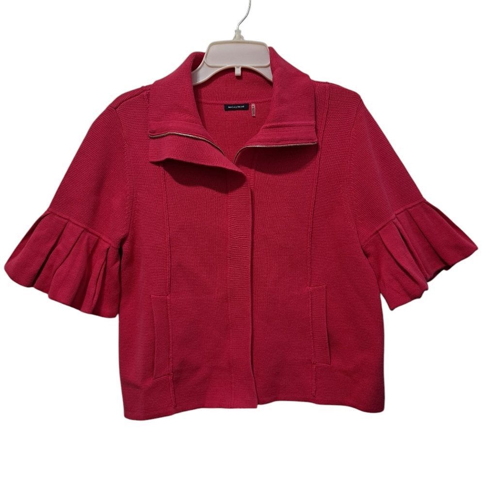 Magaschoni Magaschoni Barbiecore Full Zip Knit Top Cardigan Ruffled Sle Size M / US 6-8 / IT 42-44 - 2 Thumbnail